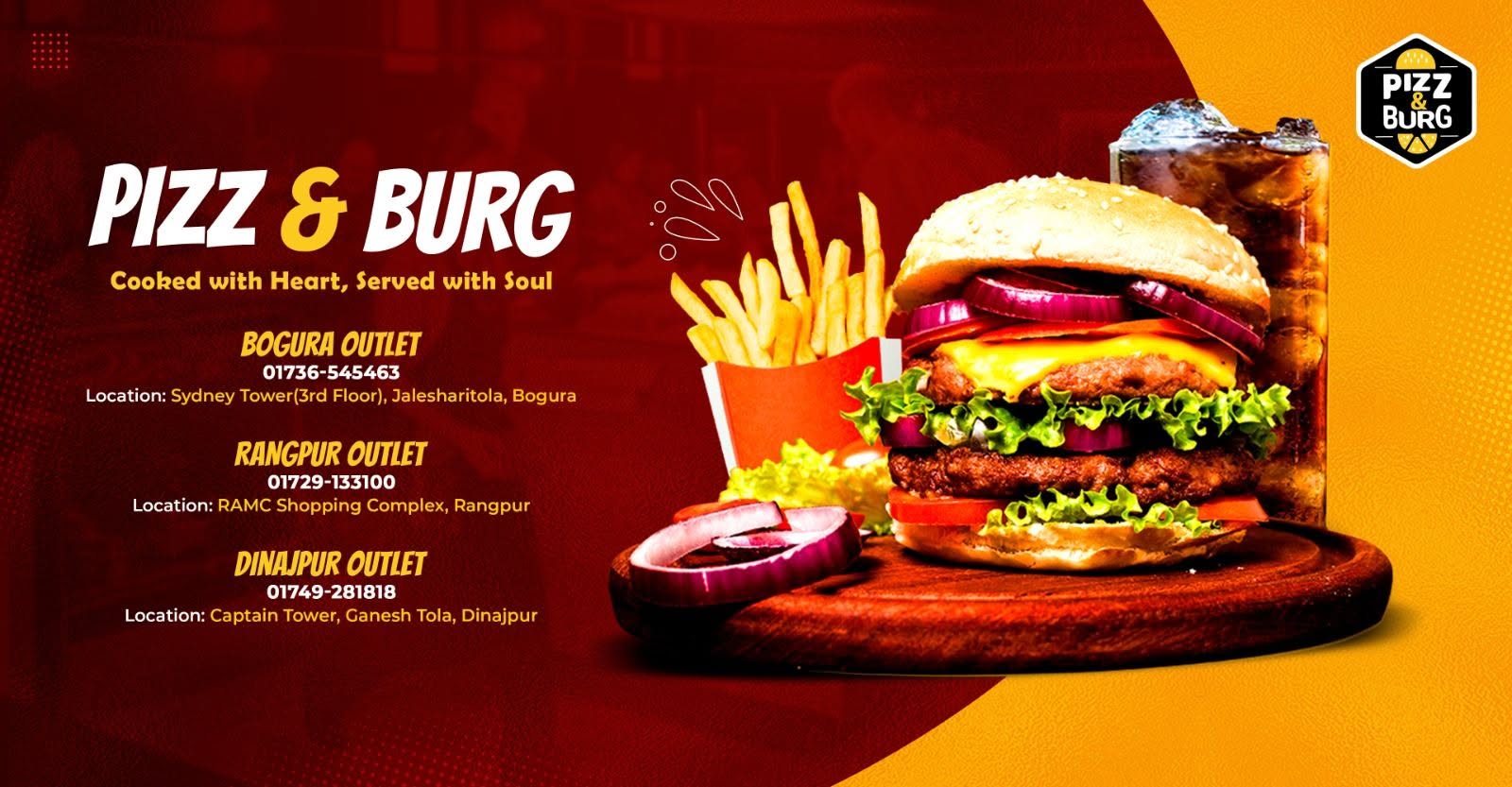Juicy double burger with fries